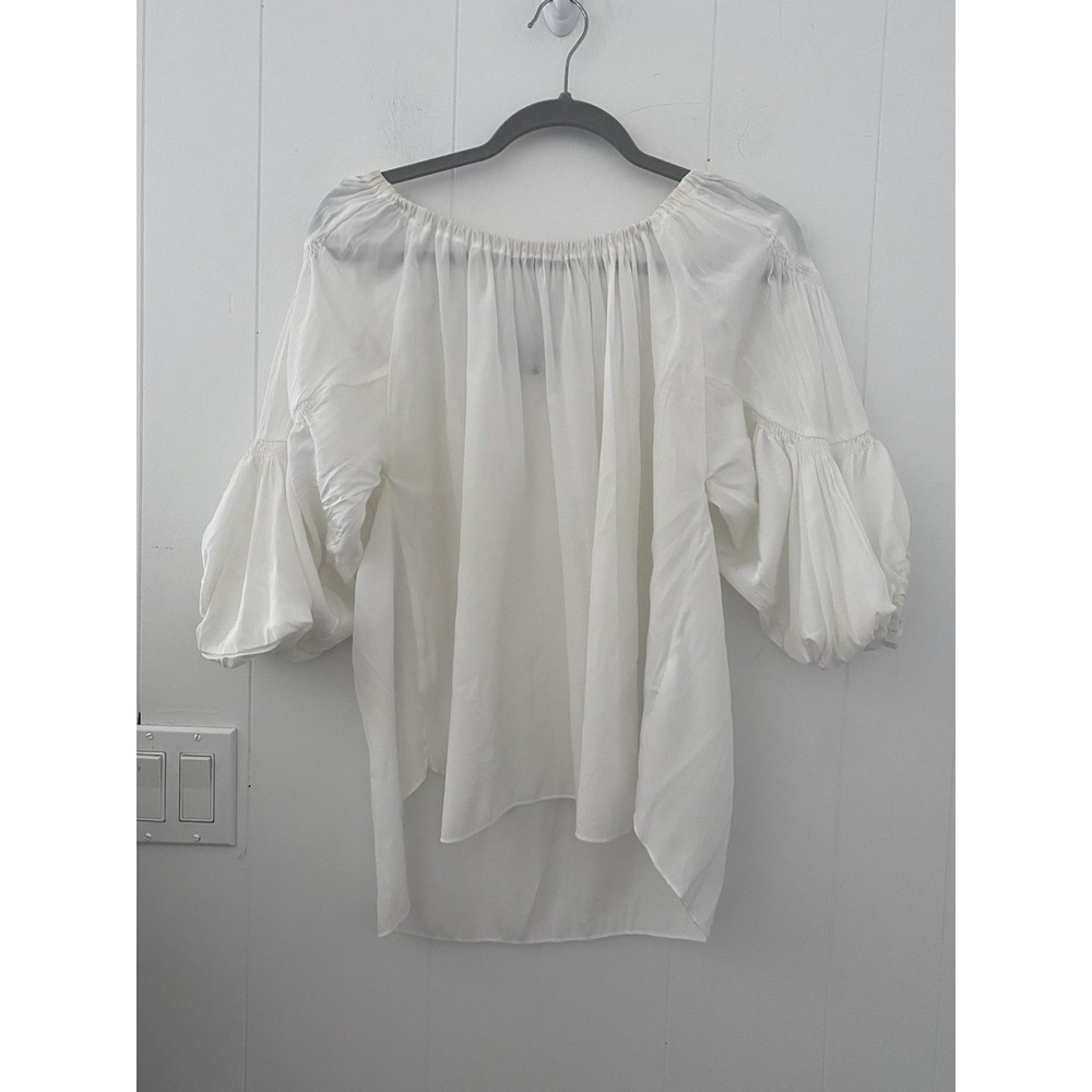 Eleven22 x Beulah Off-The-Shoulder Puff Sleeve‎ Blouse White S/M Boho High-Low